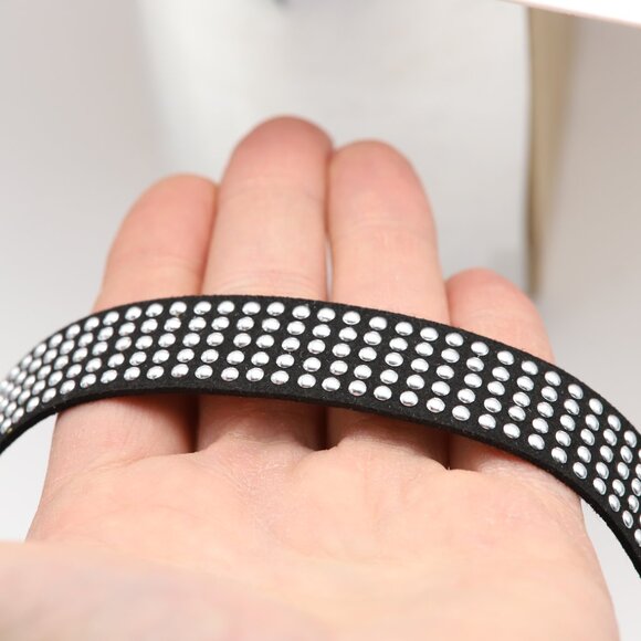 Black Gothic Choker Adjustable silver buttons Bohme wide style (#16) - Picture 3 of 9